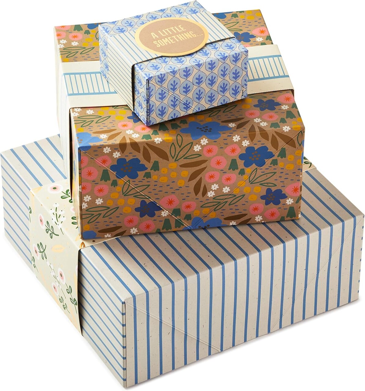 3-Pack Assorted Gift Boxes with Floral & Stripe Designs – Decorative Gift Boxes for Valentine’s Day, Birthdays, Bridal Showers & Mother’s Day (Blue, yellow)